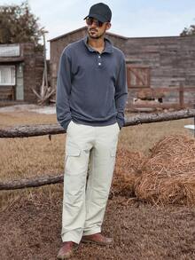 Manfinity Nomadique Men Solid Color Minimalist Casual Long Sleeve Pullover Sweatshirt, Fall