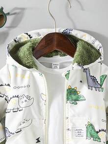 SHEIN 1件婴儿男童男女通用休闲日常通勤可爱卡通恐龙印花拉链保暖连帽外套，秋冬季恐龙印花婴儿外套婴儿大衣男童夹克男童连帽衫连帽婴儿外套恐龙印花保暖外套儿童外套 - 彩色 - 查看 5
