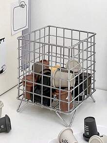 1pc Fashionable Iron Art Storage Basket For Coffee Pods, Concentrated Liquid, Books, Tape, Snacks, Desk Organizer Valentine's Day, Valentines Wedding, Birthday,Storage Organizer,Kitchen Organiser,Shelf,Kitchen Organization And Storage,Kitchen Accessories,Closet Organization And Storage,Storage Box,Shelves,Makeup Organizer,Shelf,Back-To-School Season - Silver - View 10