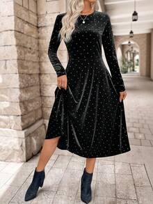 EMERY ROSE Women's Elegant Polka Dot Print Mid-Length Dress, Suitable For Commuting - Grey - View 3