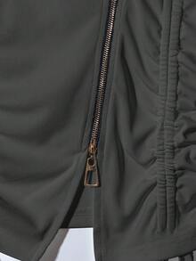 Franclia 时尚法式优雅侧收不对称领金属拉链白色女士长袖 T 恤，春秋 - 灰色 - 查看 6