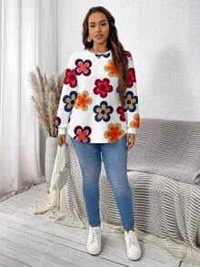 EMERY ROSE Casual White Plaid Round Neck Comfortable Sweatshirt, Autumn/Winter - Multicolor - View 6