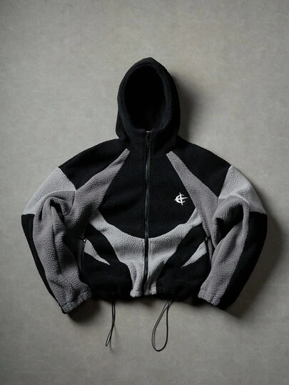 PAVTROS Färgblocksmönster herrjacka med lång ärm, dragkedja för gatukläder