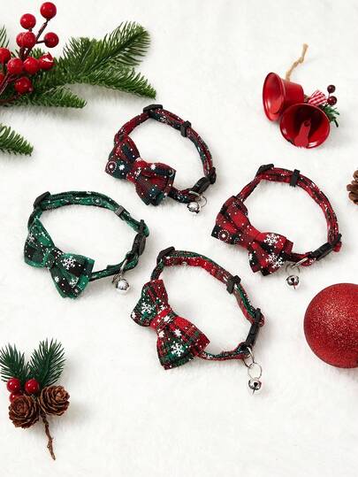 PETSIN 1 Obroża świąteczna w kształcie płatka śniegu, obroża dla kota, obroża dla psa, muszka w kształcie płatka śniegu, z nadrukiem dzwoneczków, regulowana obroża dla zwierząt, ozdoby świąteczne, dodatki do garderoby, artykuły dla zwierząt
