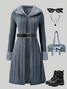 SHEIN Explorewe 1pc Teens' Mid-Length Coat - Grey - View 1