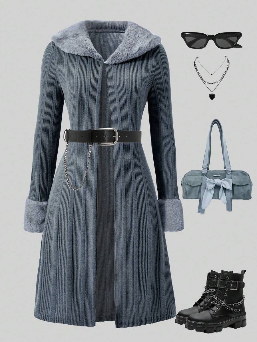 SHEIN Explorewe 1pc Teens' Mid-Length Coat - Grey - View 1