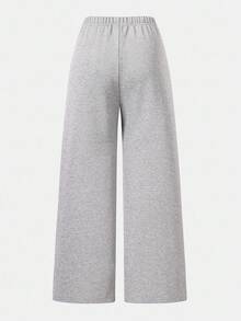 SHEIN Girls' Wide Leg Pants With Bow Waist, Butterfly Print, Fashion Casual Sports Bottoms, Grey, Back To School