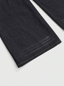 ROMWE Avant 男女款复古 Y2K 中国风基本款莲花刺绣直筒牛仔裤 - 黑色 - 查看 4