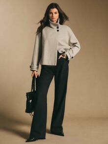 Poéselle Áo khoác nữ dáng suông cổ cao, cài cúc phía trước, vai rớt, thích hợp cho mùa xuân/thu đông, phong cách cổ điển, thường ngày cho nữ, dịp năm mới, thanh lịch, mùa thu/đông, mùa đông cho nữ. - Màu Khaki - Xem 6