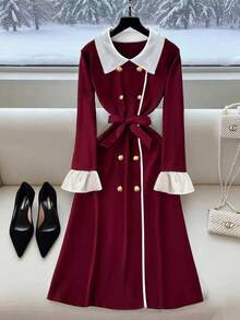 GlowEve 女士秋季优雅长款针织连衣裙 - 紅色 - 查看 1