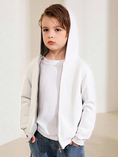 Kids/Tween Boy Casual Everyday Versatile Comfortable Colorblock Hooded Long Sleeve Cardigan Jacket Autumn Winter Clothes For Girl