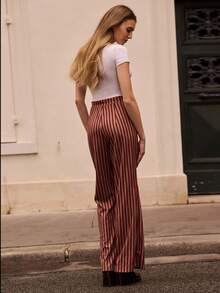 lacRébo Vintage Striped Velvet High-Waist Pants With Flared Hem Spring Women Spring Spring Women Spring Summer New Year Going Out Party - Multicolor - View 4