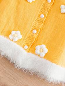 Casaco de Tricô Poncho Floral Amarelo Fofo e Casual para Meninas, Macio e Confortável, Adequado para Uso Diário, Outdoor, Viagem, Férias, Casa, Creche, Outono/Inverno, Natal, Volta às Aulas, Festa, Versátil Suéter de Inverno Natal Halloween Outono Inverno Casacos Suéteres - Amarelo - Visão 10