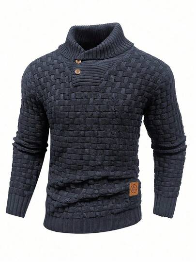 Manfinity Mode Men's Casual Solid Color Stand Collar Sweater, Autumn/Winter