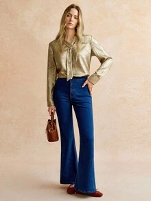 Écloséra 高腰牛仔喇叭褲 - 深色水洗藍 - 查看 7