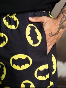 BATMAN X SHEIN Men's All-Over Print Slant Pocket Casual Sweatpants - Black - View 5