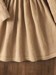 SHEIN Tween Girl Casual Solid Color Knitted Stand Collar Long Sleeve Sweater Dress - Khaki - View 4