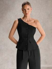 Avenne Women's Woven Sleeveless Slim Waist Fashionable Versatile Wide Hem Black Blouse, Summer Casual Outfit For Women