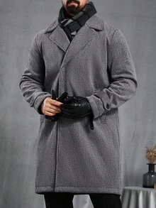 Manfinity CasualCool 男士纯色简约日常长袖大衣 男士长款外套 男士外套 男士教堂灰冬季 - 深灰色 - 查看 4