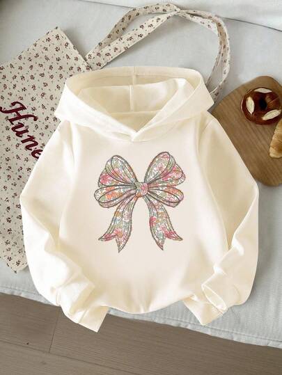 Sparklyn 年轻女孩休闲时尚花卉蝴蝶结针织柔软连帽长袖运动衫，适合秋季，轻盈舒适，时尚休闲装，适合秋季、聚会、户外野餐、街头摄影、礼物