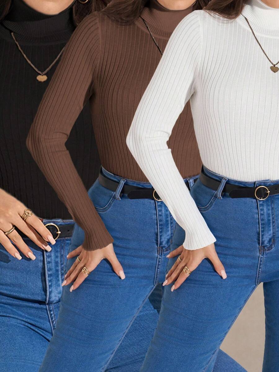 Comfylo Set de 3 suéteres de mujer de talla grande - Marrón Chocolate - Ver 1
