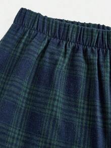 SHEIN Girlism Quần ống rộng kẻ caro hàng ngày bằng vải lông cừu siêu nhỏ dành cho bé gái tuổi teen, quần thể thao đen trắng dành cho bóng đá - Màu xanh lá cây đậm - Xem 3