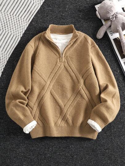 SHEIN 青少年男童休闲日常舒适宽松圆领长袖针织毛衣