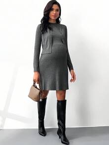 MaterniWear 孕妇休闲通勤开衫和毛衣连衣裙套装，秋冬 - 深灰色 - 查看 5