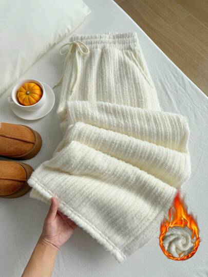 SHEIN EZwear Plus Size Women Thermal Lined Straight Leg Drawstring Waist Sweatpants