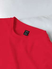 SHEIN EZwear 休闲简约红色圆领短袖修身短款女式T恤 - 紅色 - 查看 5