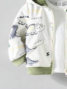 SHEIN 1件婴儿男童男女通用休闲日常通勤可爱卡通恐龙印花拉链保暖连帽外套，秋冬季恐龙印花婴儿外套婴儿大衣男童夹克男童连帽衫连帽婴儿外套恐龙印花保暖外套儿童外套 - 彩色 - 查看 3