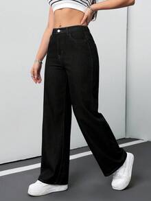 SHEIN Tall Women's Jeans Casual Loose Straight Trousers Blue Tall Women's Jeans Jeans Jeans Women Low Rise Jeans Baggy Jeans Jeans Wide Leg Black Baggy Jeans - Black - View 6