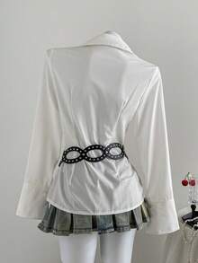 Elamini 女式纽扣长袖褶饰修身优雅纯色衬衫