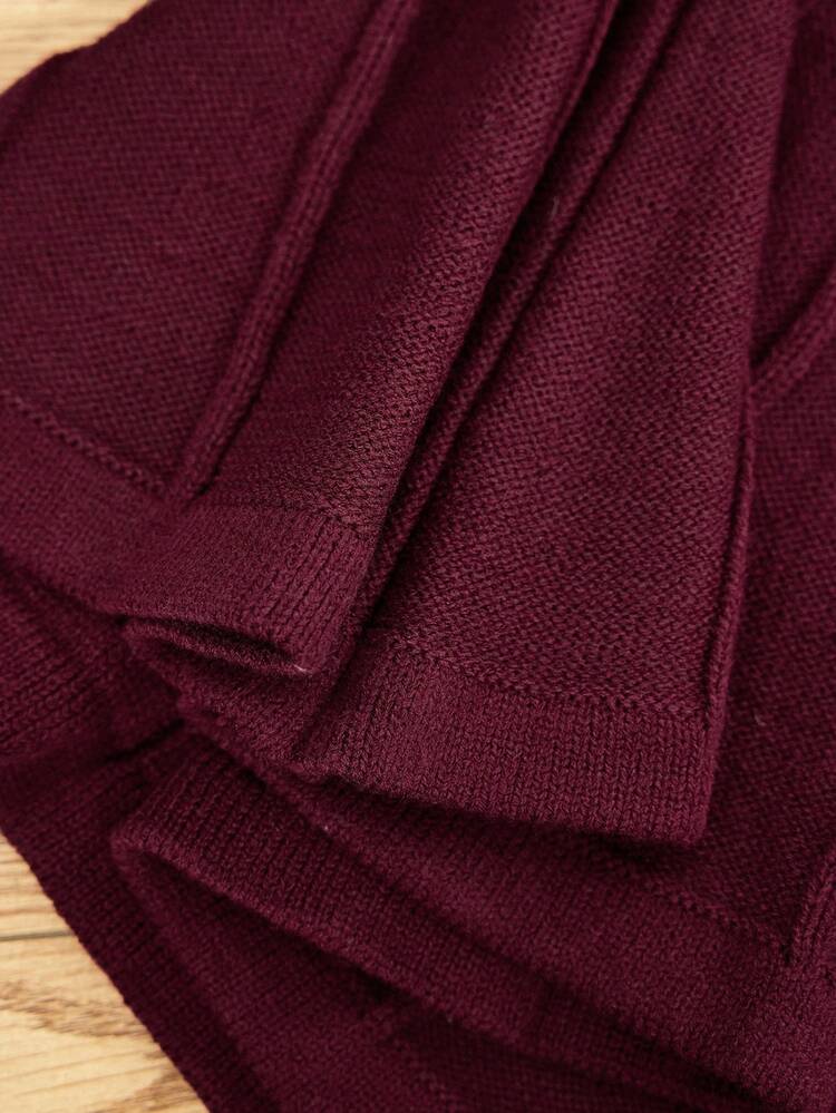 Elegant Knit Sweater Top For Women, Autumn/Winter Versatile Round Neck Cinched Waist A-Line Pullover, Berry Color,Red Top