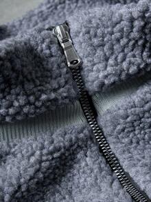 Manfinity Roghcode 男士纯色长袖立领夹克，双拉链设计，羊毛夹克，时尚街头风格，适合外出，适合日常和户外穿着，送给朋友和男朋友的礼物，男士双拉链夹克，适合秋冬 - 灰色 - 查看 5