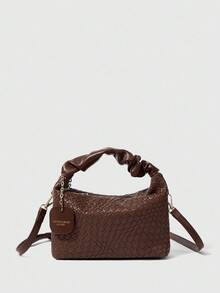 SHEIN BAE New Fashionable Simple All-Match Fold & Braid Pu Two-Tone Handbag Shoulder Bag Crossbody Bag