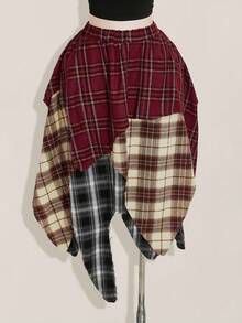 SHEIN ICON 女士加大码性感大胆前卫时尚个性化千禧风格Y2K返校季复古格子拼接不对称下摆松紧腰多层半身裙 - 彩色 - 查看 5