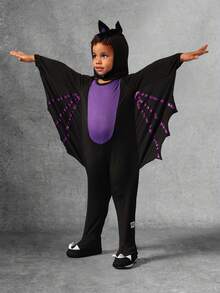 SUMWON Halloween Bat Costume For Kids Black Wing Jumpsuit With Purple Accents Holiday Party Dress Up Character Costume For Boys