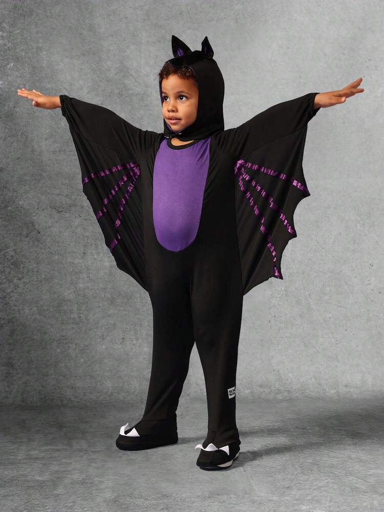 Halloween Bat Wing Jumpsuit With Hooded Cat Ears