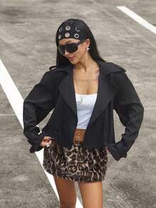 Coolane Women's Fall/Winter Streetwear Casual Athleisure Basic Daily Wear Comfortable Corset Loose Black Trench Coat Jacket Cropped Blazer - Black - View 2