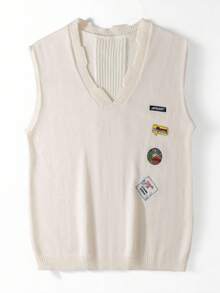 Manfinity Homme Men's Fashion Casual Letter Embroidered V-Neck Sweater Vest - Apricot - View 2