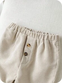 SHEIN Young Young Boy Elastic Waist Corduroy Pants, School Jogger Trousers, Spring/Summer Bottoms Little Boy Pants Toddler Pants - Apricot - View 6