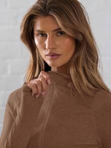 Musera Sport Áo khoác thể thao trùm đầu có khóa kéo toàn bộ, vừa vặn, tập Padel, quần vợt, bóng chày - màu nâu - Xem 5