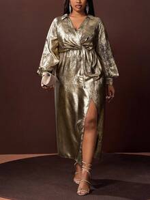 Veslaya Robe femme grande taille automne/hiver 2025, robe de cocktail moulante à col V profond et manches longues, élégante. Convient pour les concerts de musique country, les invités de mariage, les sorties en amoureux, les soirées de gala - Champagne - Voir 8