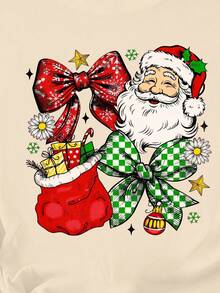 Christmas Reindeer & Santa Claus Graphic Print Basic Red Short Sleeve T-Shirt, Versatile Women's Fashion Creative Cute Christmas Outfit, Suitable For Christmas Party And Going Out