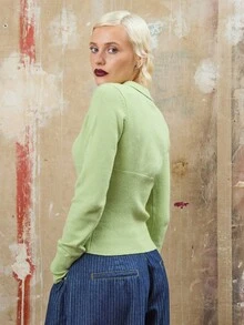 COUREZ Chunky Knit Fitted Cardigan With Rib Hem /Y2K Spring Casual Going Out Tops Women's Spring Sweater Chic Set Festivals - Mint Green - View 3
