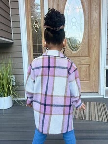 SHEIN Young Girl Woven Plaid Casual Jacket
