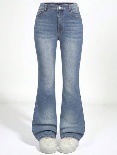 SHEIN Explorewe Jeans de campana con lavado intenso y elásticos para chica adolescente con estilo Y2K