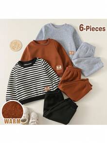 Loomiva 6件套男婴柔软针织提花圆领长袖运动衫和松紧腰裤套装 - 彩色 - 查看 5