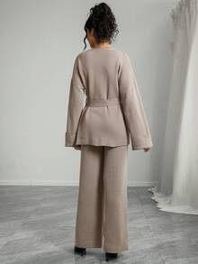 SHEIN Maternity Casual Solid Color Knitted Sweater And Pants Set, Autumn/Winter